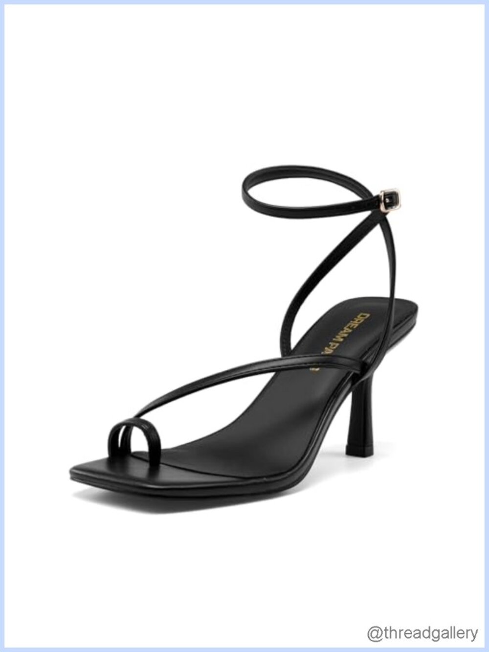 Women's Faux Leather Square Toe Kitten Heel Sandals Ankle Strap Buckle